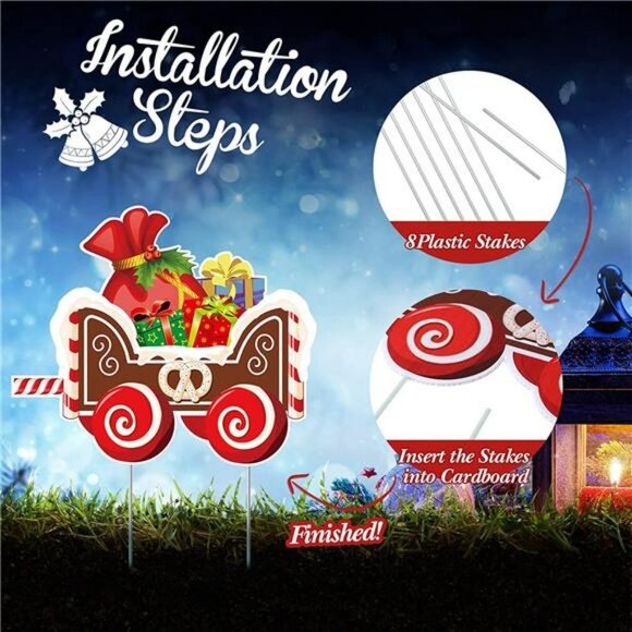 4pcs Train Gingerbread Santa Snowman Heart with 8 Yard Stakes (Warm Style) - Picture 3 of 5